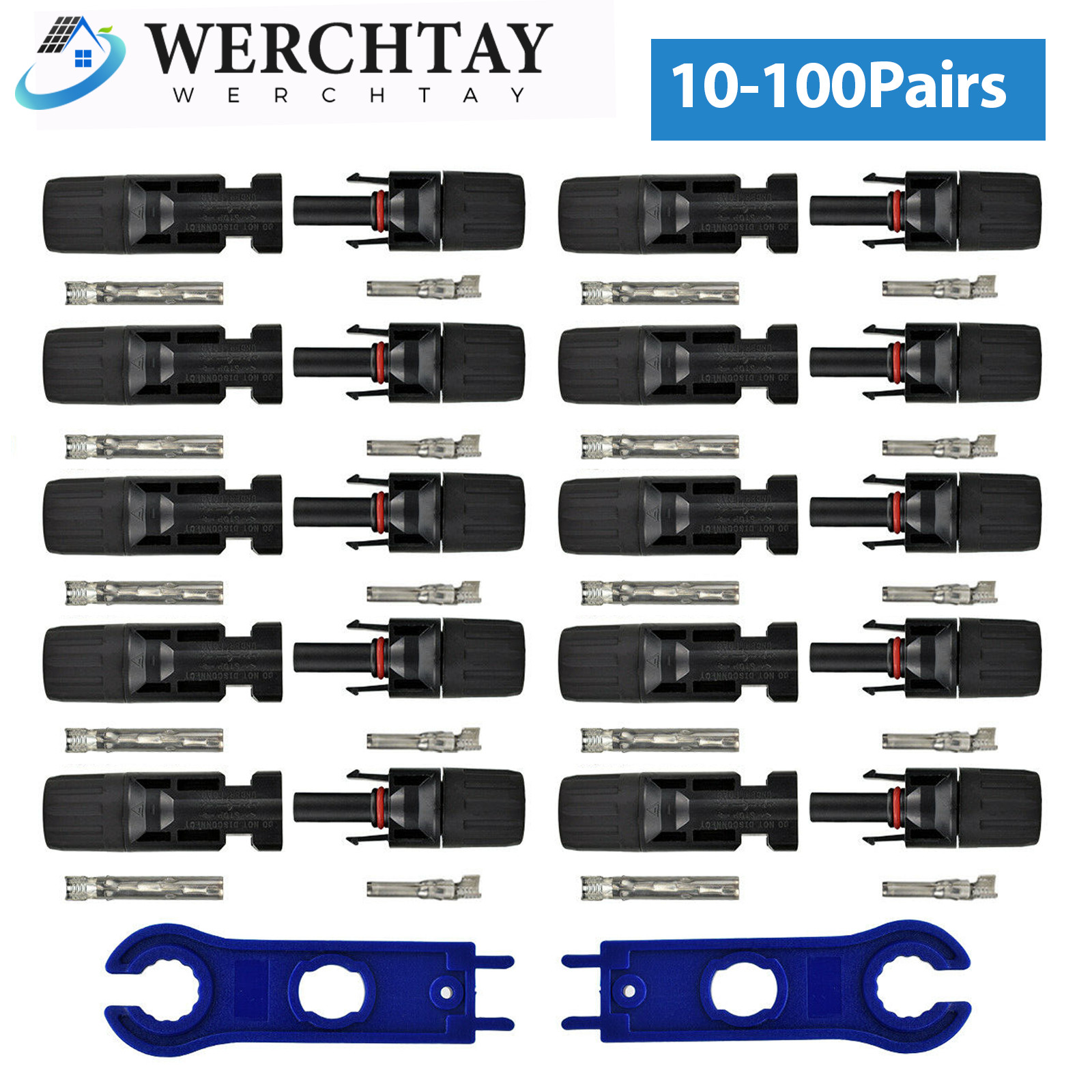 20 Pairs of Solar Panel Cable Connectors Set with M/F Waterproof Adapters