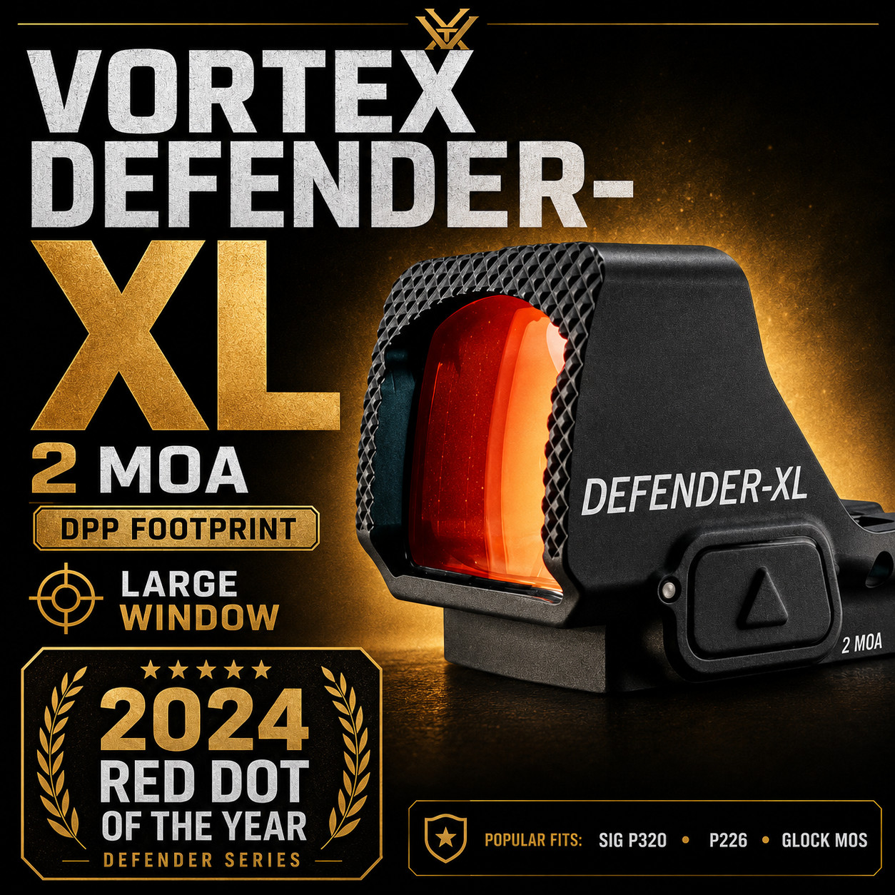 Vortex Defender-XL 2 MOA Red Dot DPP Motion Activated DFXL-MRD2 New Large Window