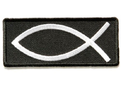 FISH SIGN CHRISTIAN RELIGIOUS EMBROIDERED 1 1/2 X 3 1/2 IRON ON PATCH