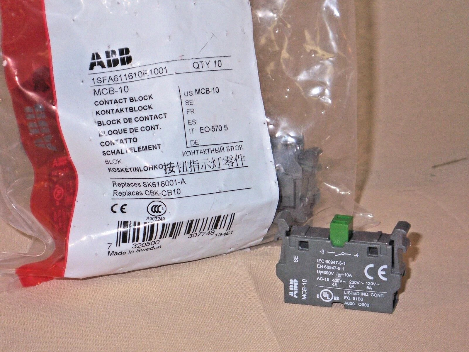 ABB MCB-10 1NO contact block 1SFA611610R1001 (NIB)