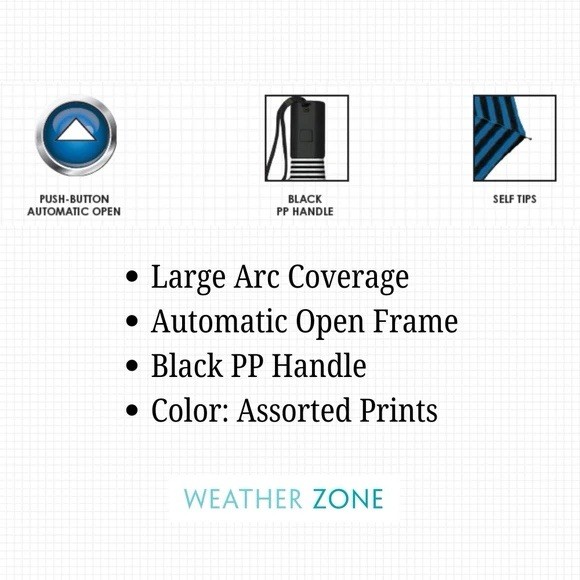 Weather Zone Men's Automatic Compact Umbrella Assorted Prints Polypropylene Han…