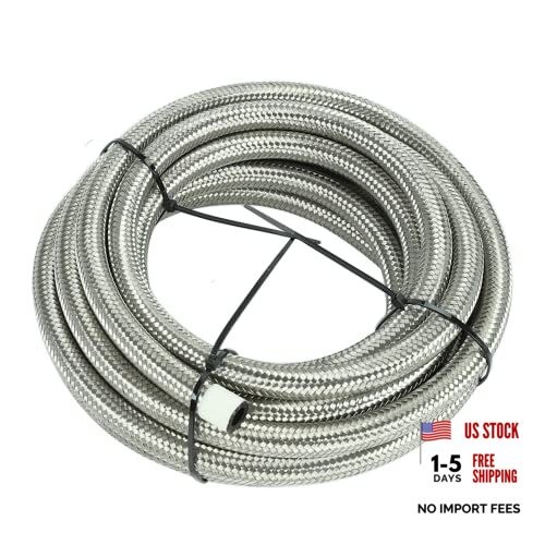 10AN 16Feet Stainless Steel Nylon Braided Fuel Line Hose Oil 10AN-16FT Silver