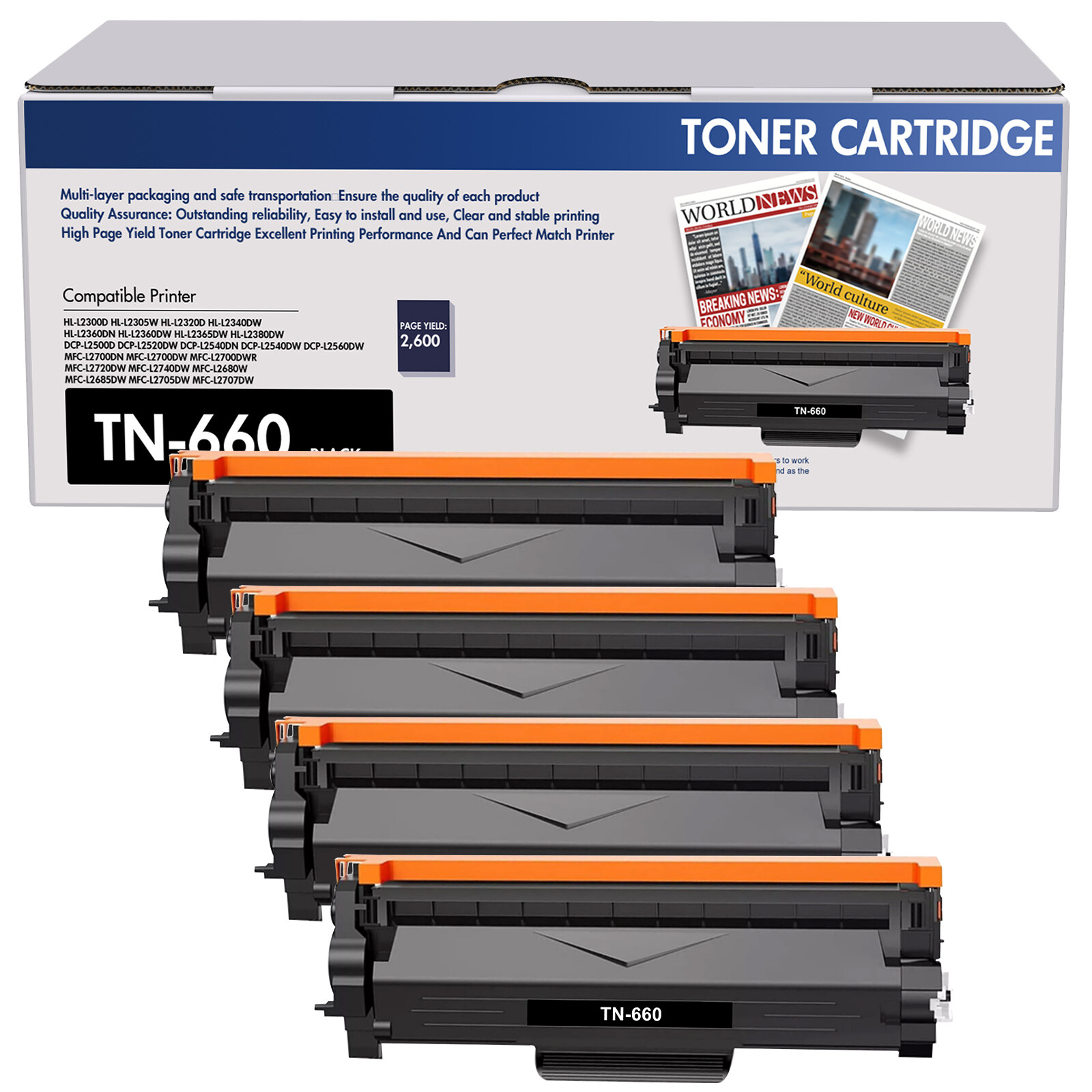 4x TN660 Toner Compatible With Brother TN630 MFC-L2700DW MFC-L2705DW DCP-L2540DW