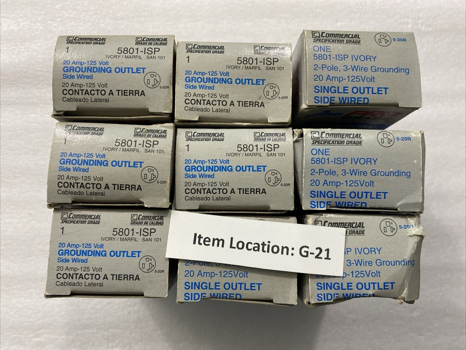 (9) Leviton Pro Grade Ivory Single Grounding Outlet 5801-ISP 2 Pole Side Wired