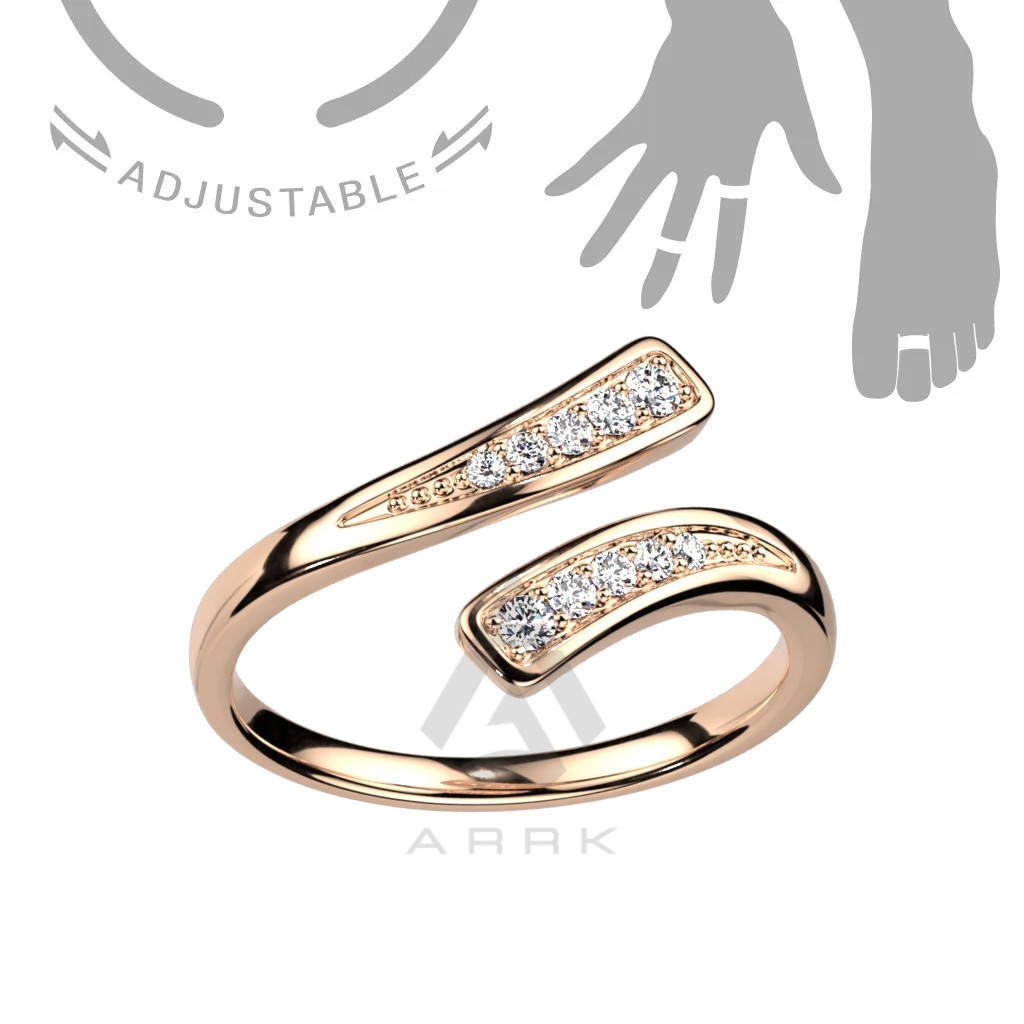 Toe Mid Finger Ring Multi-Paved CZ Adjustable Overlap
