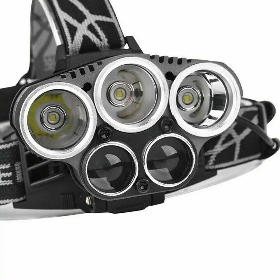 Super Bright 5 LED Zoom Headlamp USB Rechargeable Headlight Head Torch Headlight