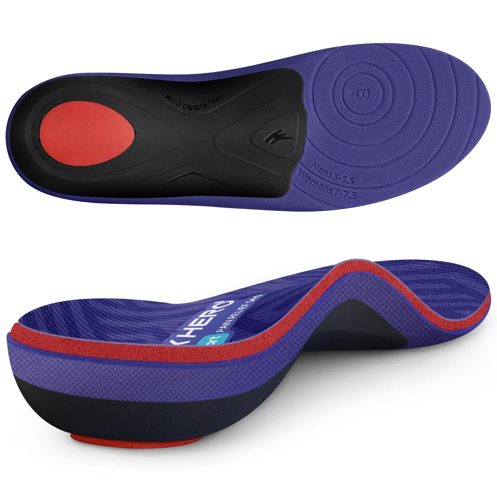 WalkHero Plantar Fasciitis Insoles Pain Relief - Arch Support Inserts, Total ...