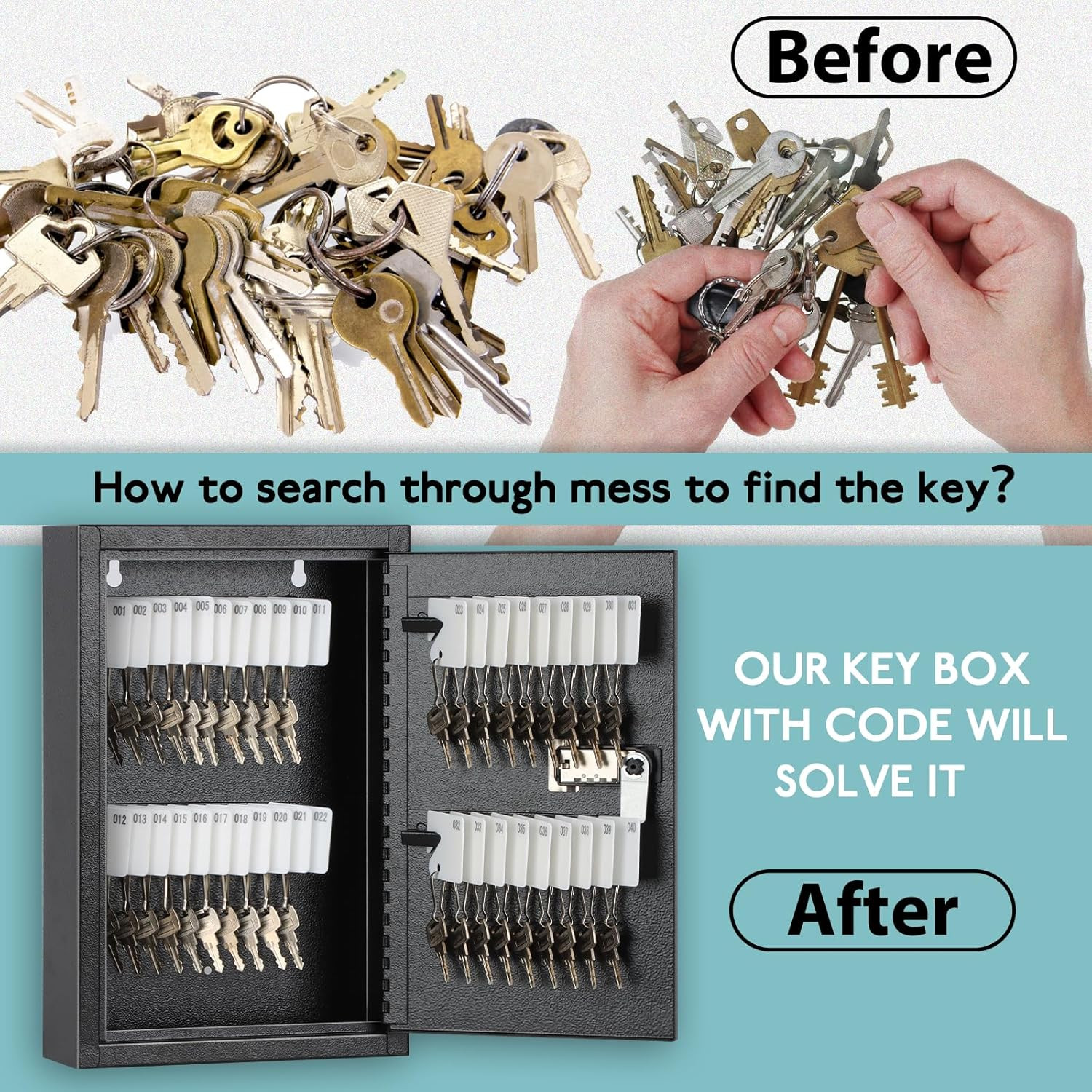 Locking Key Cabinet, 40 Key Storage Lock Box with Code, Key Box Wall Mount with