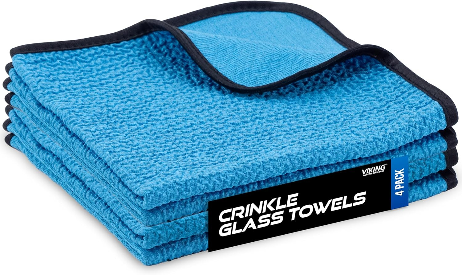 VIKING Glass Microfiber Cleaning Cloth for Car and Home, 4 Pack, Blue