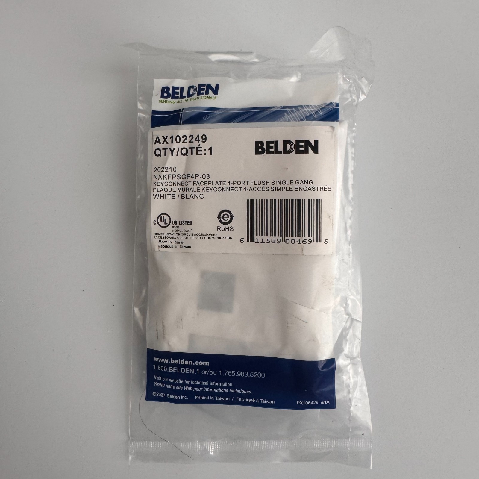 Lot of 2 Belden AX102249 KeyConnect Faceplate 4-Port Single Gang White NEW NIP