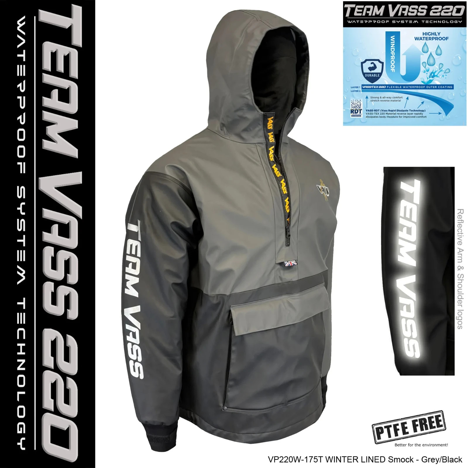 Vass 220 Winter Lined Smock - GREY & BLACK - 12000 Hydrostatic Head Rating