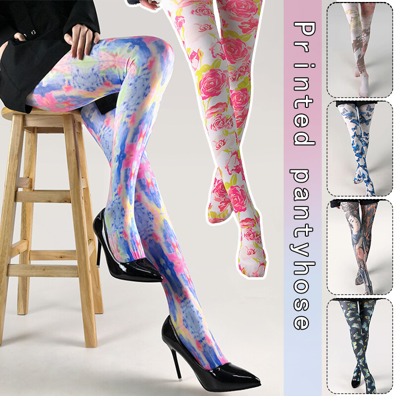 Women Thin Print Pantyhose High Waist Butterfly Sotckings Opaque Stretch Tights