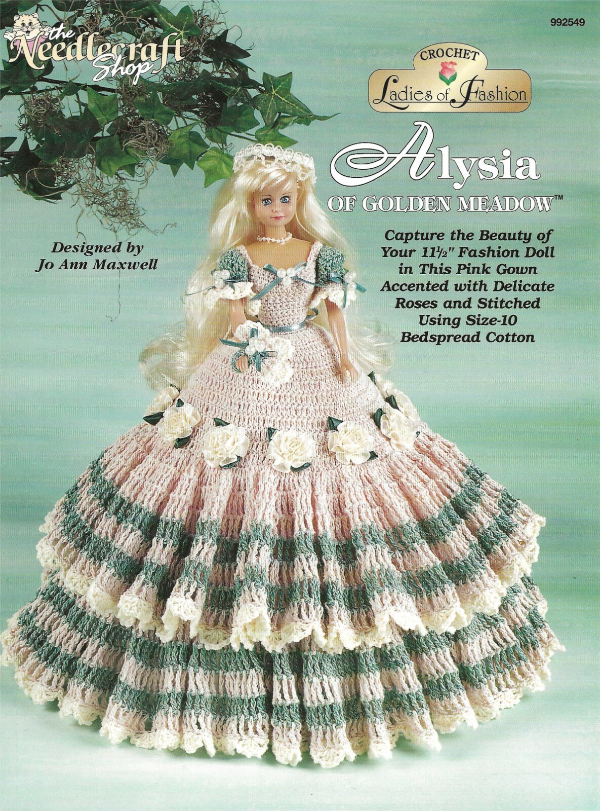 Alysia of Golden Meadow Crochet Ladies of Fashion NEW Pink Gown Delicate Roses