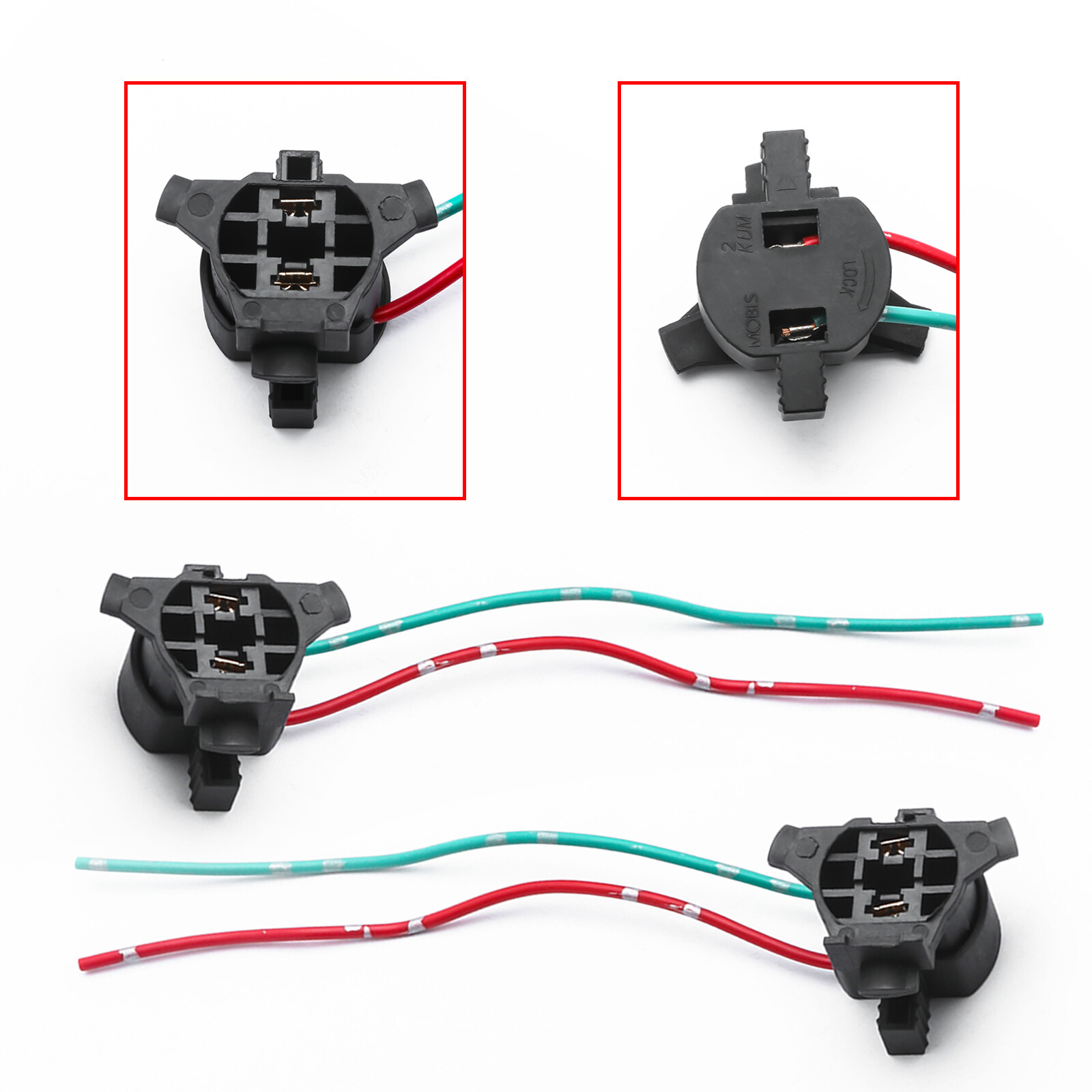 2X H7 Headlight Bulb Wire Pigtail Socket Adapters For Mitsubishi/ Kia/ Hyundai
