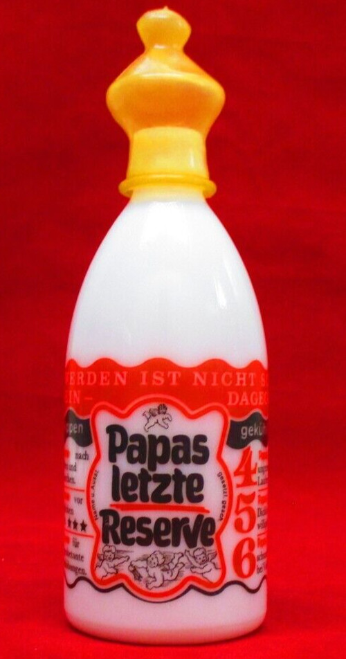 Milk Glass Bottle with Baby Nipple, Papas Letze Reserve, "Dad's Last Reserve"