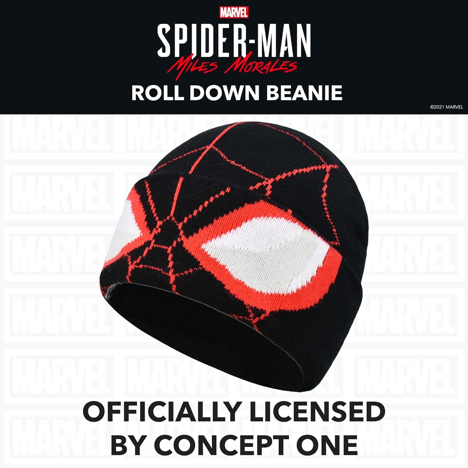 Concept One Marvel Spider-Man Miles Morales Roll Down Cuff Beanie Black/Red