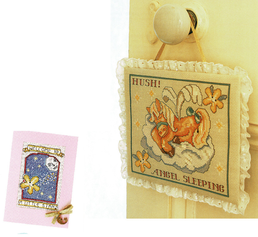 SLEEPY ANGEL DOOR HANGER AND LITTLE STAR CARD CROSS STITCH PATTERN   ONLY    Y21