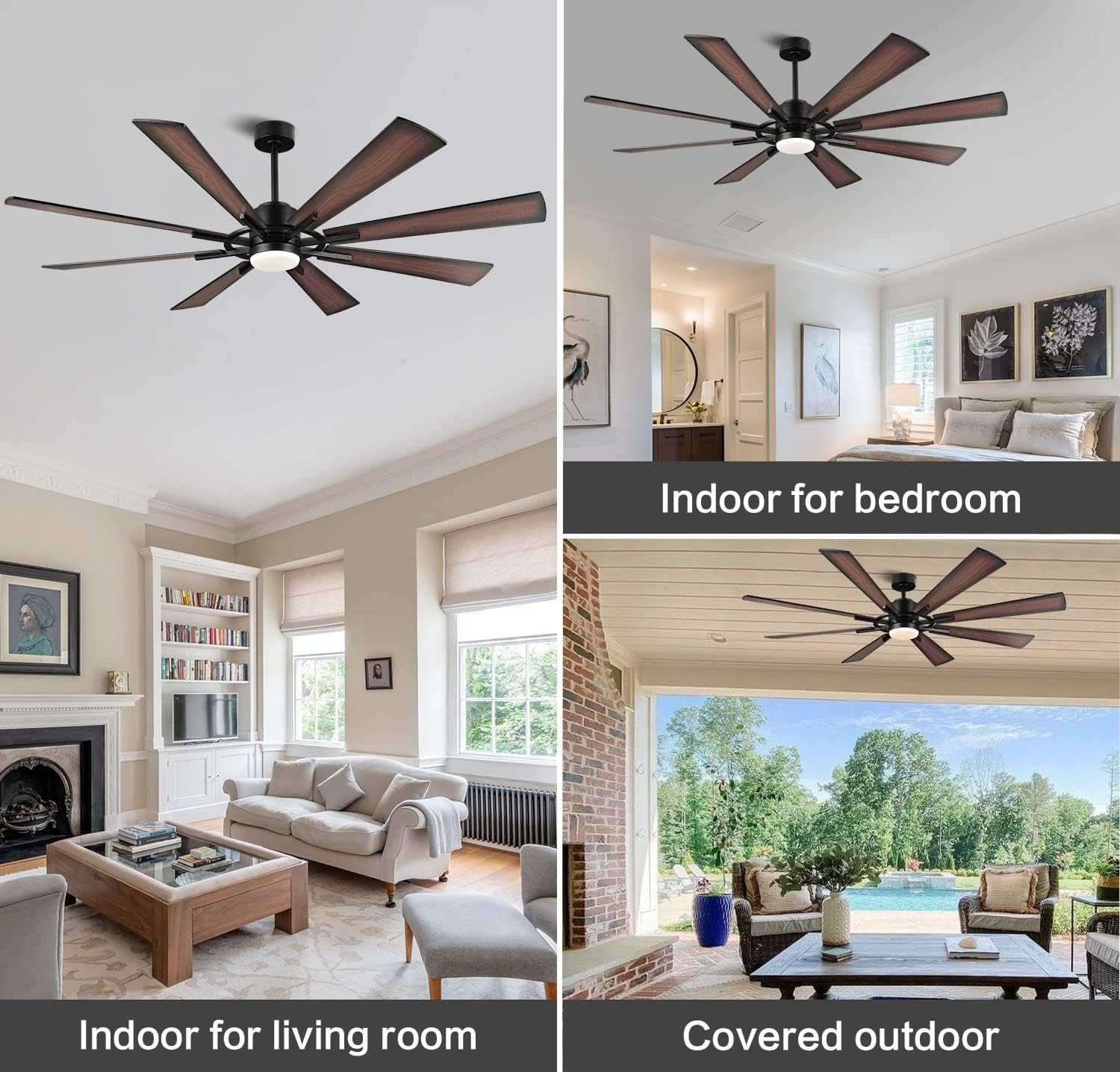 60" DC Ceiling Fan with Lights and Control, Matte Black Ceiling Fan with Walnut/