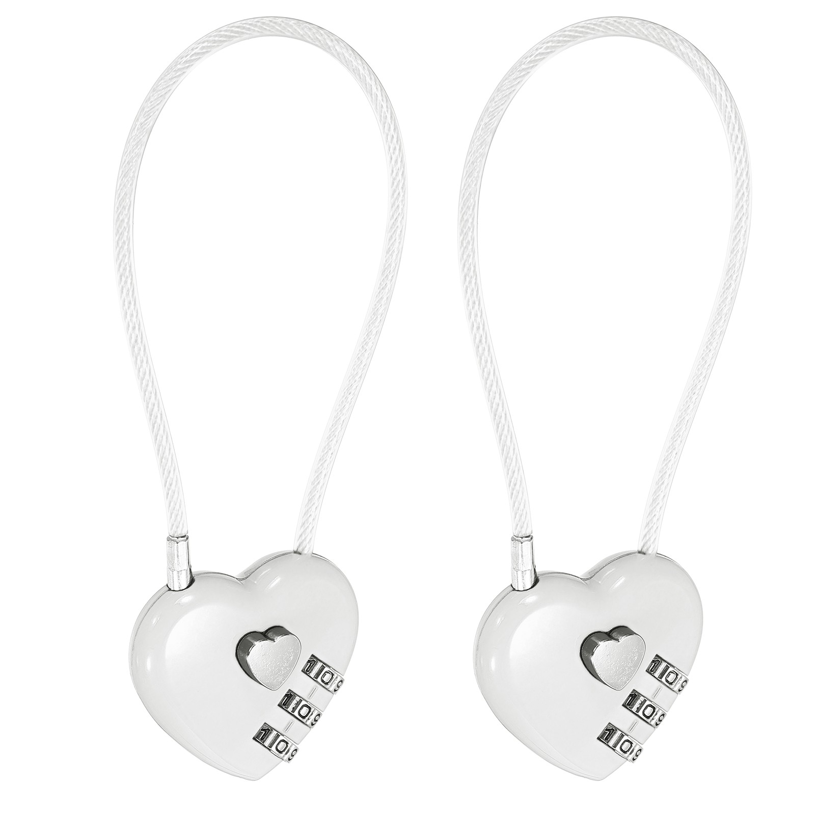 Combination Padlock (7.9 Inch, White)(2 Pcs), 3-Digit Heart Shaped Combo Padlock