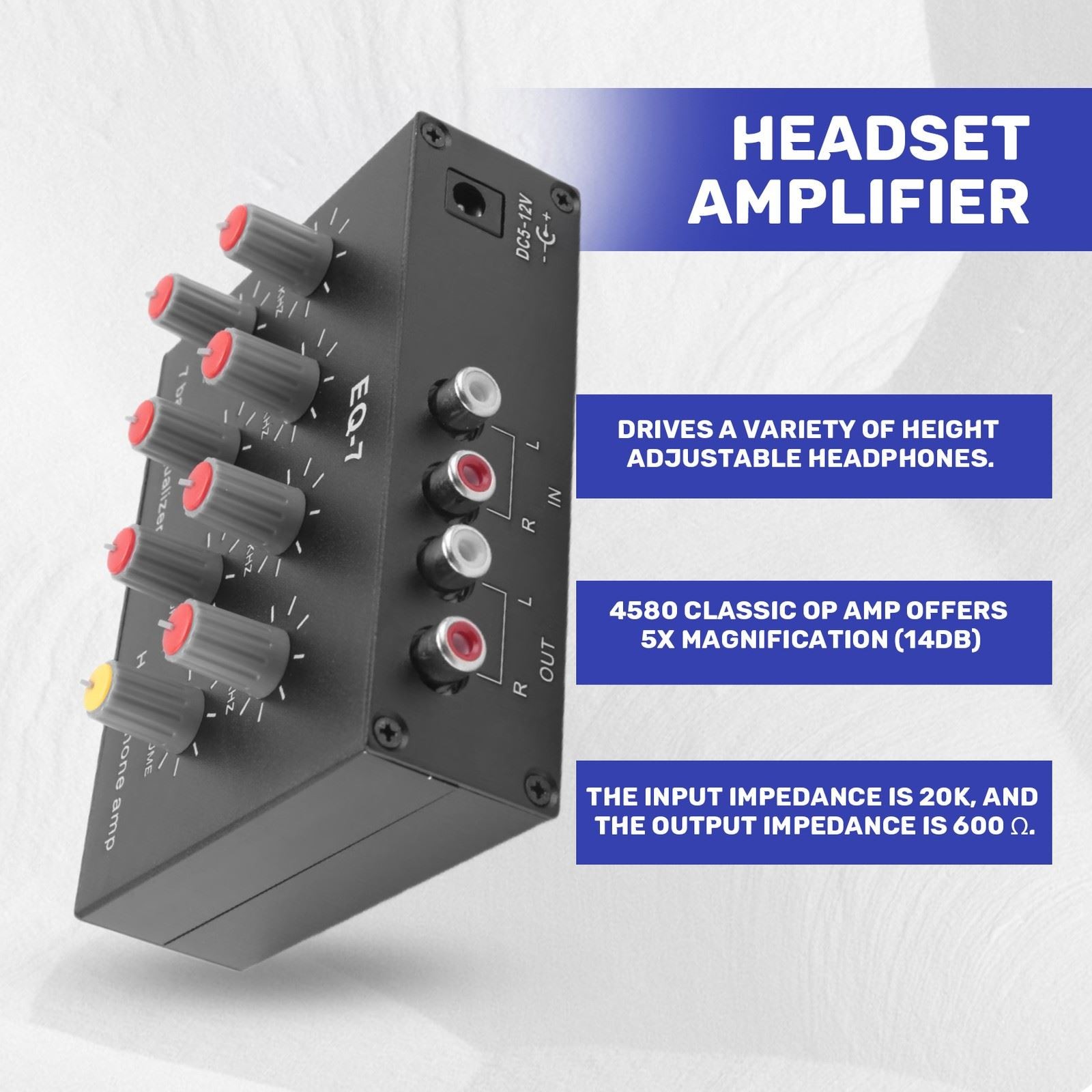 EQ7 Car Audio Headset Amplifier 2 Channel Audio Mixer Equalizer