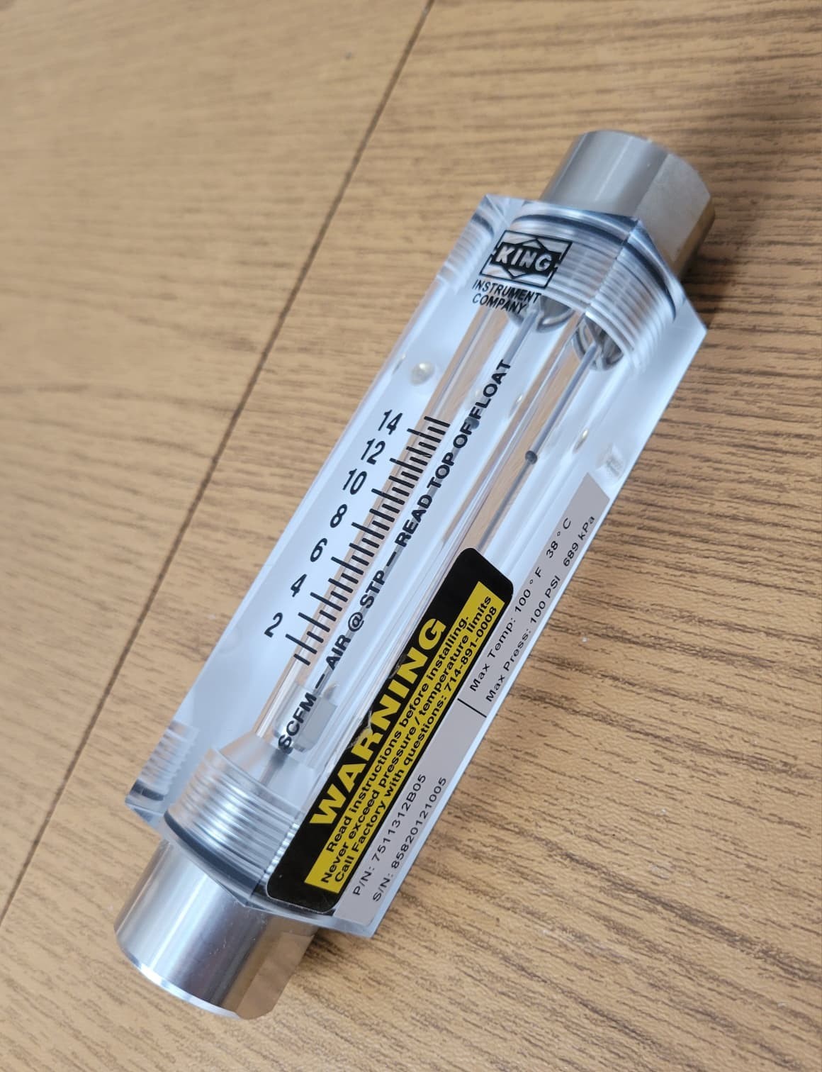 King Instrument SCFM Flow Meter 0–14 Air Rotameter 1" FNPT 100 PSI Tested