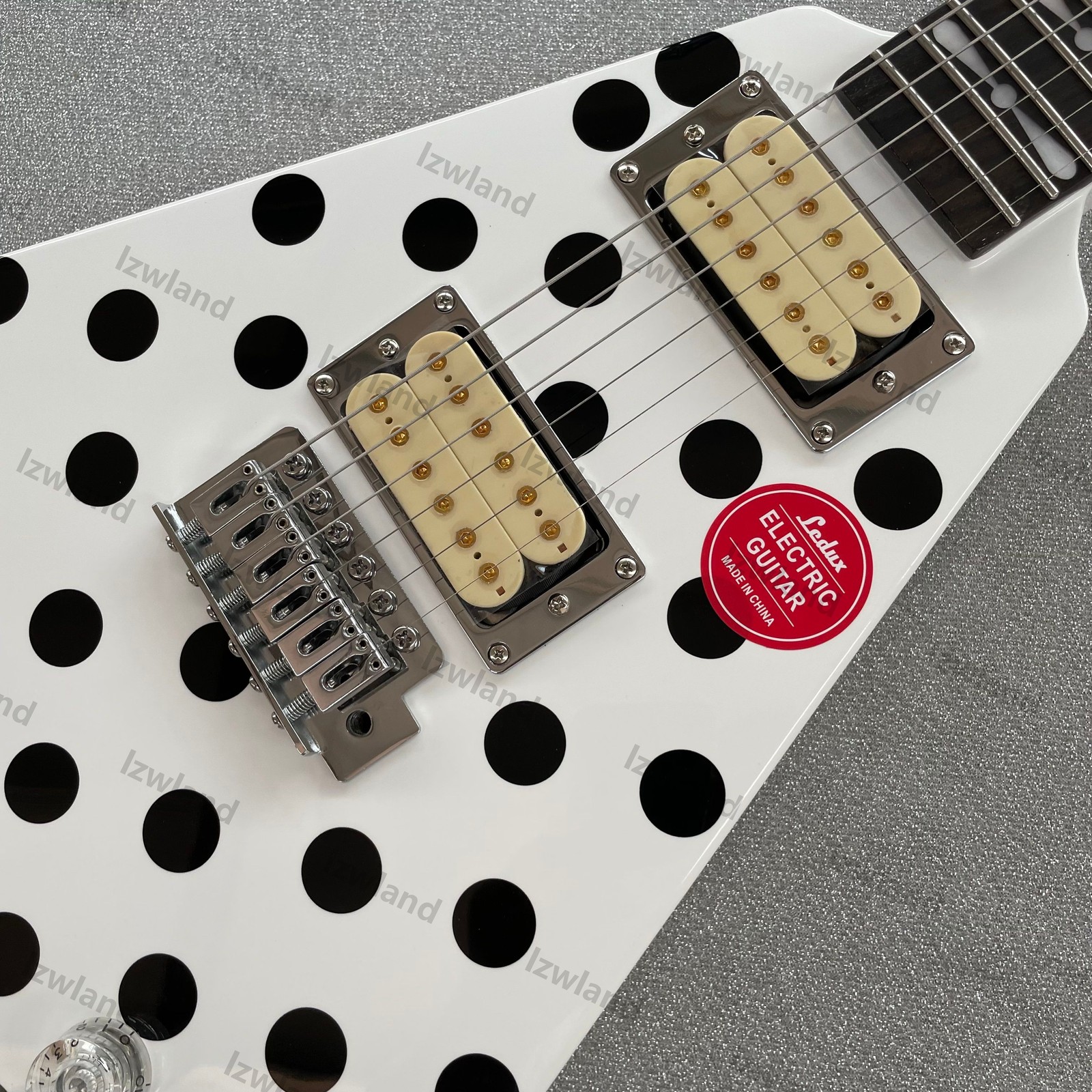 V Shape Electric Guitar H-H Pickups Black Polka Dot White Finish Chrome Hardware