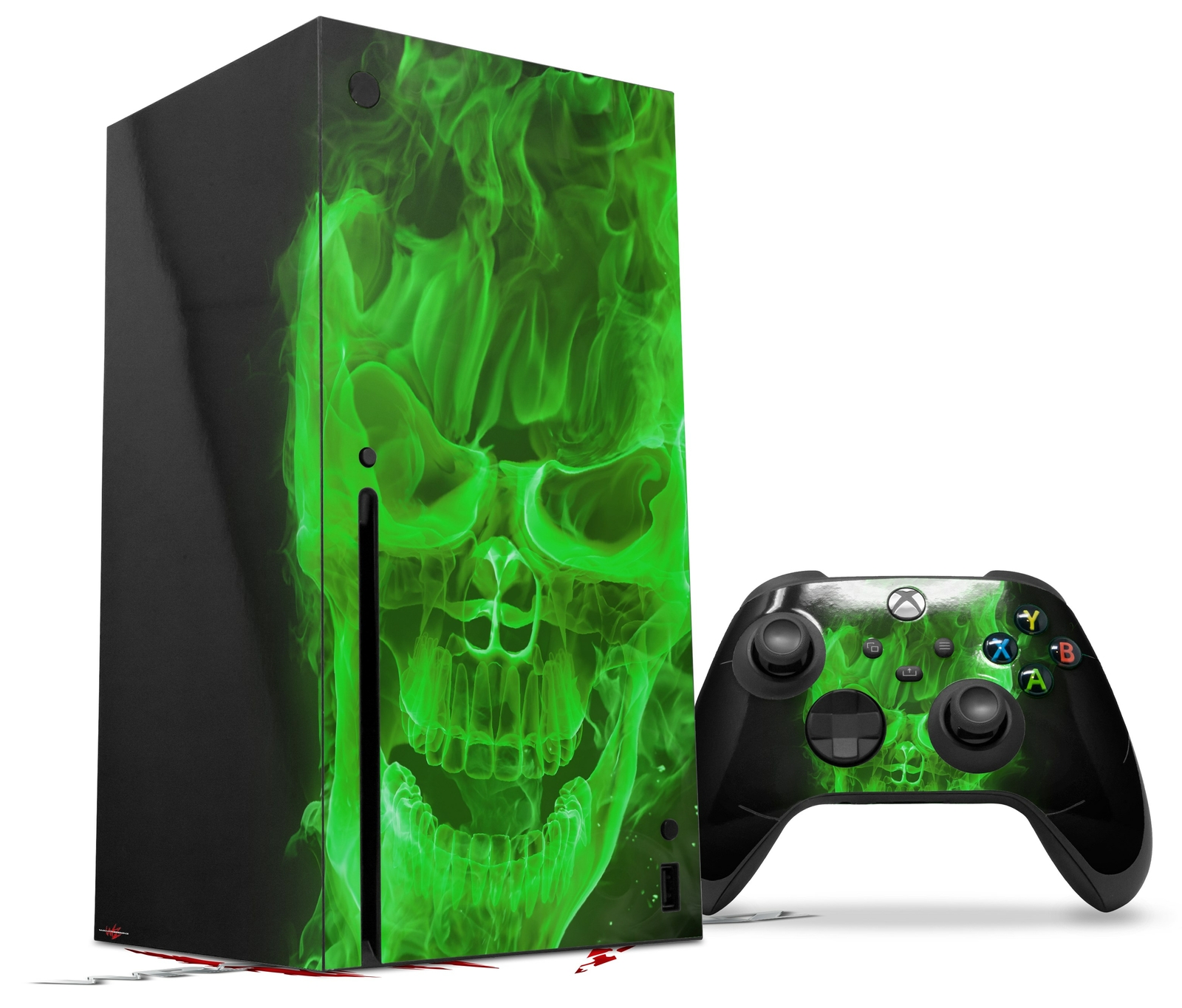 Skin Set for XBOX Series X Flaming Fire Skull Green