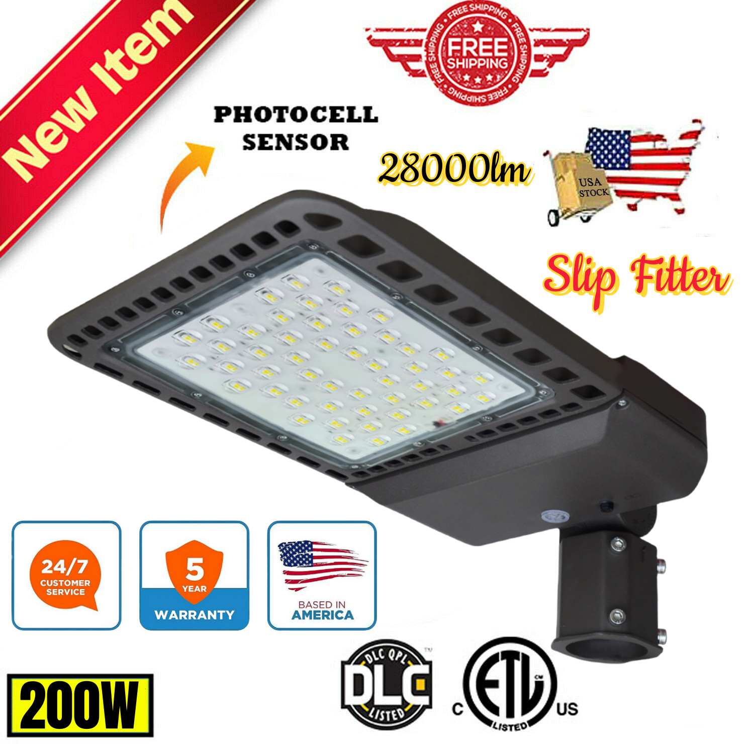 200W LED Parking Lot Light Dusk to Dawn Outdoor Street Area Shoebox Pole Lamp US