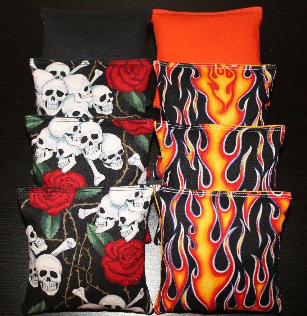 CORNHOLE BEAN BAGS HARLEY FLAMES MOTORCYCLE BIKER 8 ACA Baggo Toss Party Bags