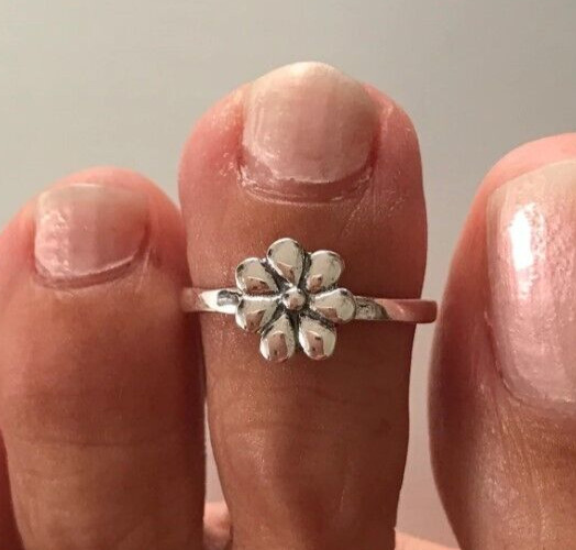 Women's Valentine's Day Solid Metal Adjustable Cute Flower Toe Ring 925 SS