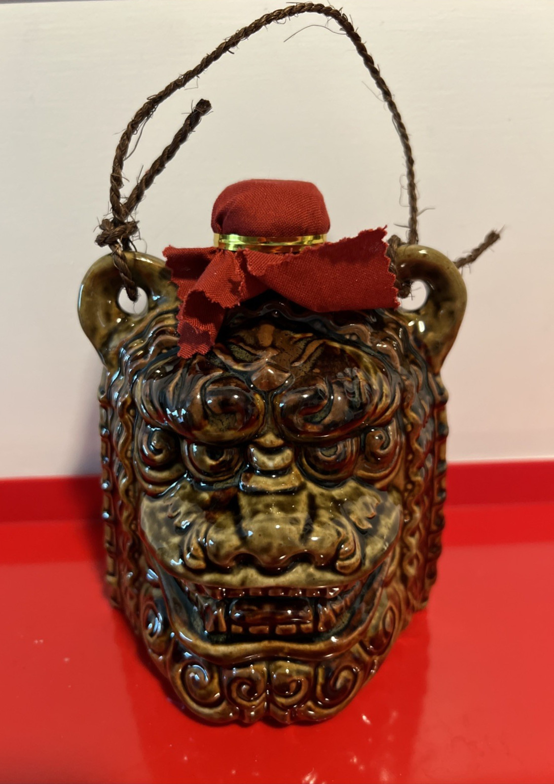Japanese Okinawa Ryukyu Shisu Shishi Lion Foo Dog Ceramic Bottle Pottery
