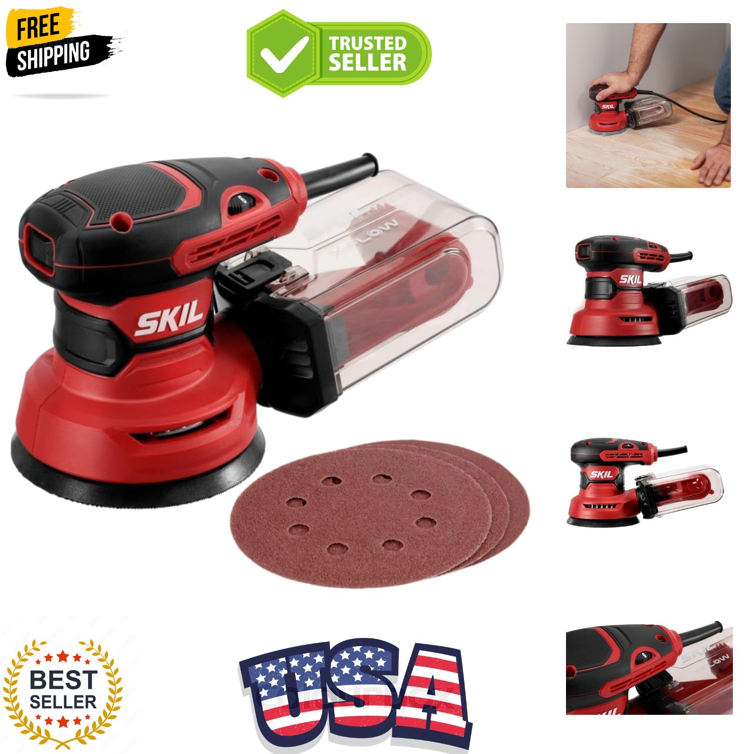 5” Random Orbital Sander with Cyclonic Dust Box & 3pc Sanding Sheet - SR21160...