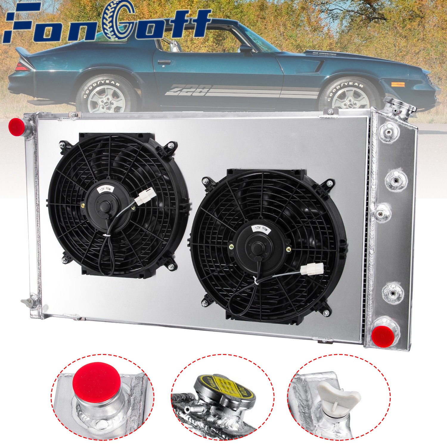 CC162 3 Row Radiator+Shroud Fan For 70-81 Chevy Camaro/ 1978-87 Monte Carlo USA
