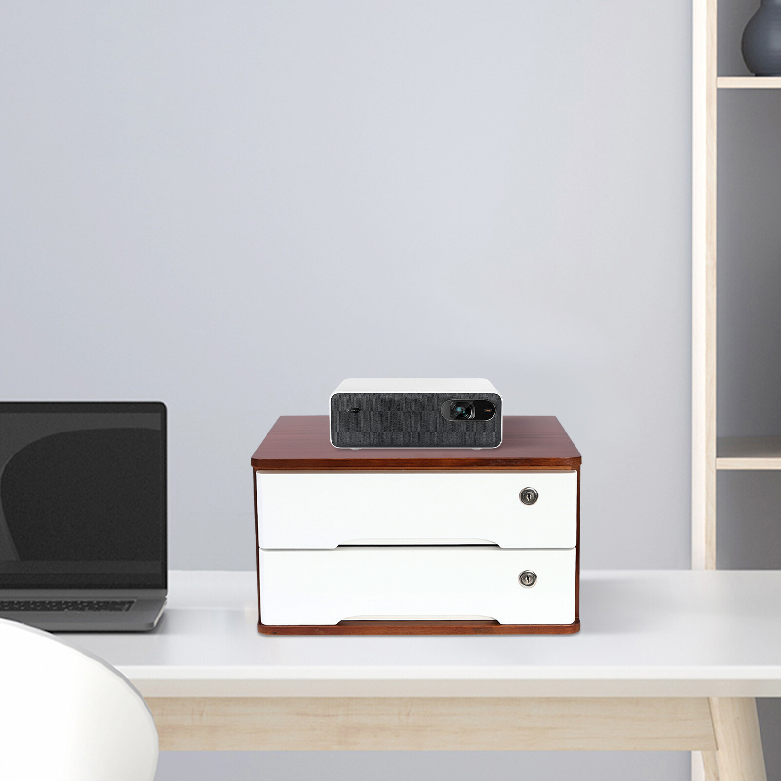 Wooden Desktop Storage Box, Desk Organizer, Desktop Storage Box+Lockable Drawer
