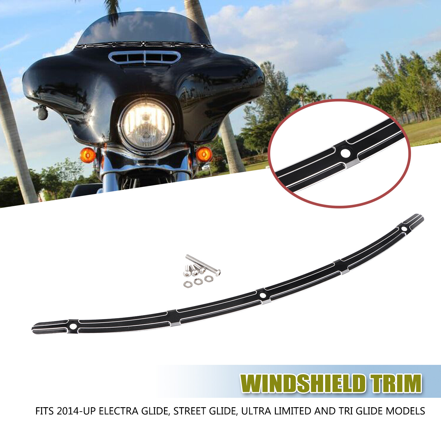 Black Cut Fairing Windshield Trim For Harley Street Electra Glide Ultra Limited