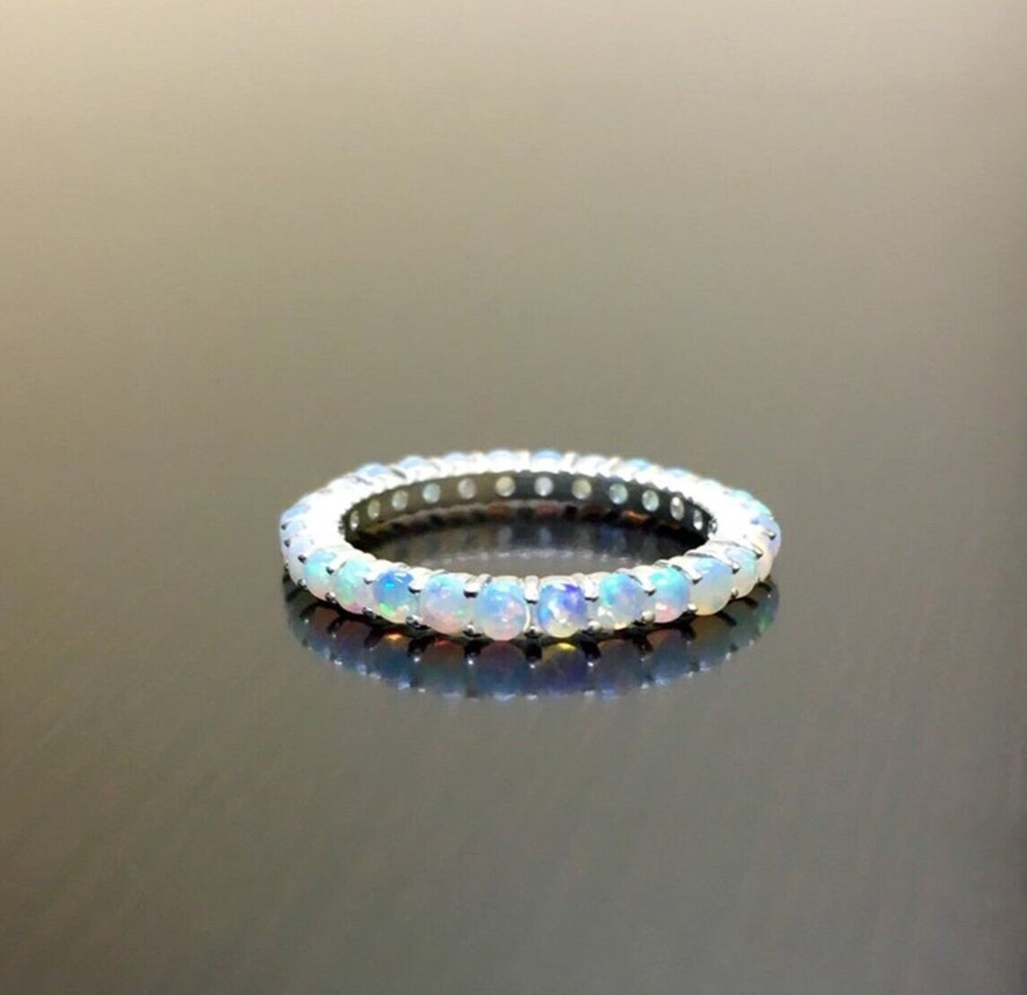 Opal Engagement Full Eternity Band Opal Wedding Band 925 Sterling Silver Band