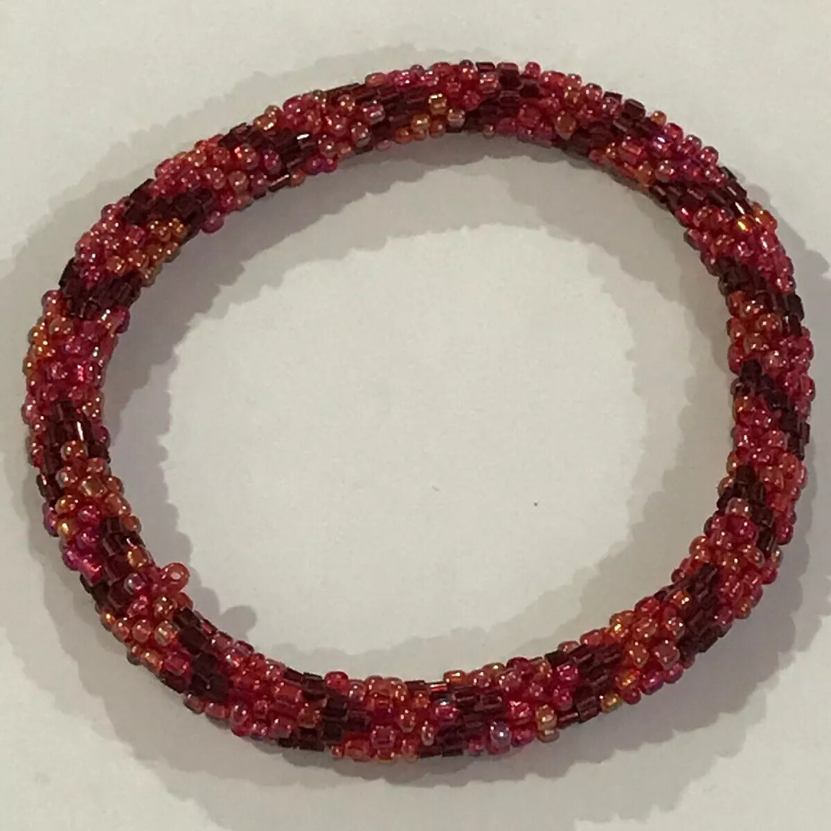 plaid seed bead crochet bracelet 7”