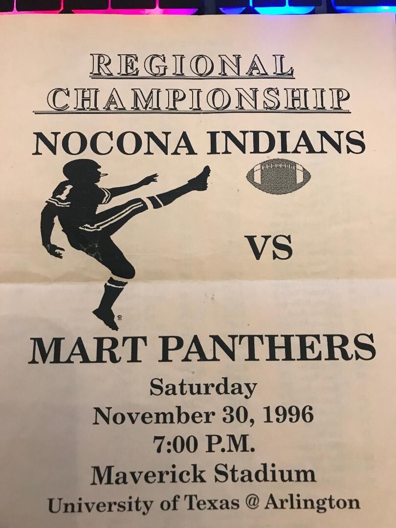 1996 Mart vs. Nocona Texas H.S. Football Regional Final Playoff Game Program