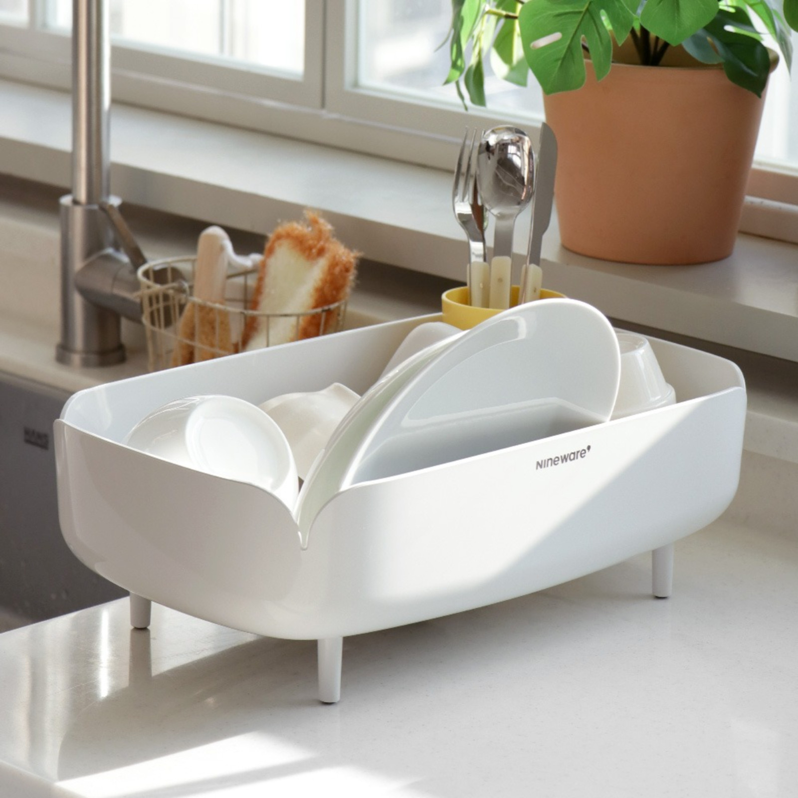 Nineware Countertop Dish Drying Rack, Compact Dish Drainer for Small Kitchen