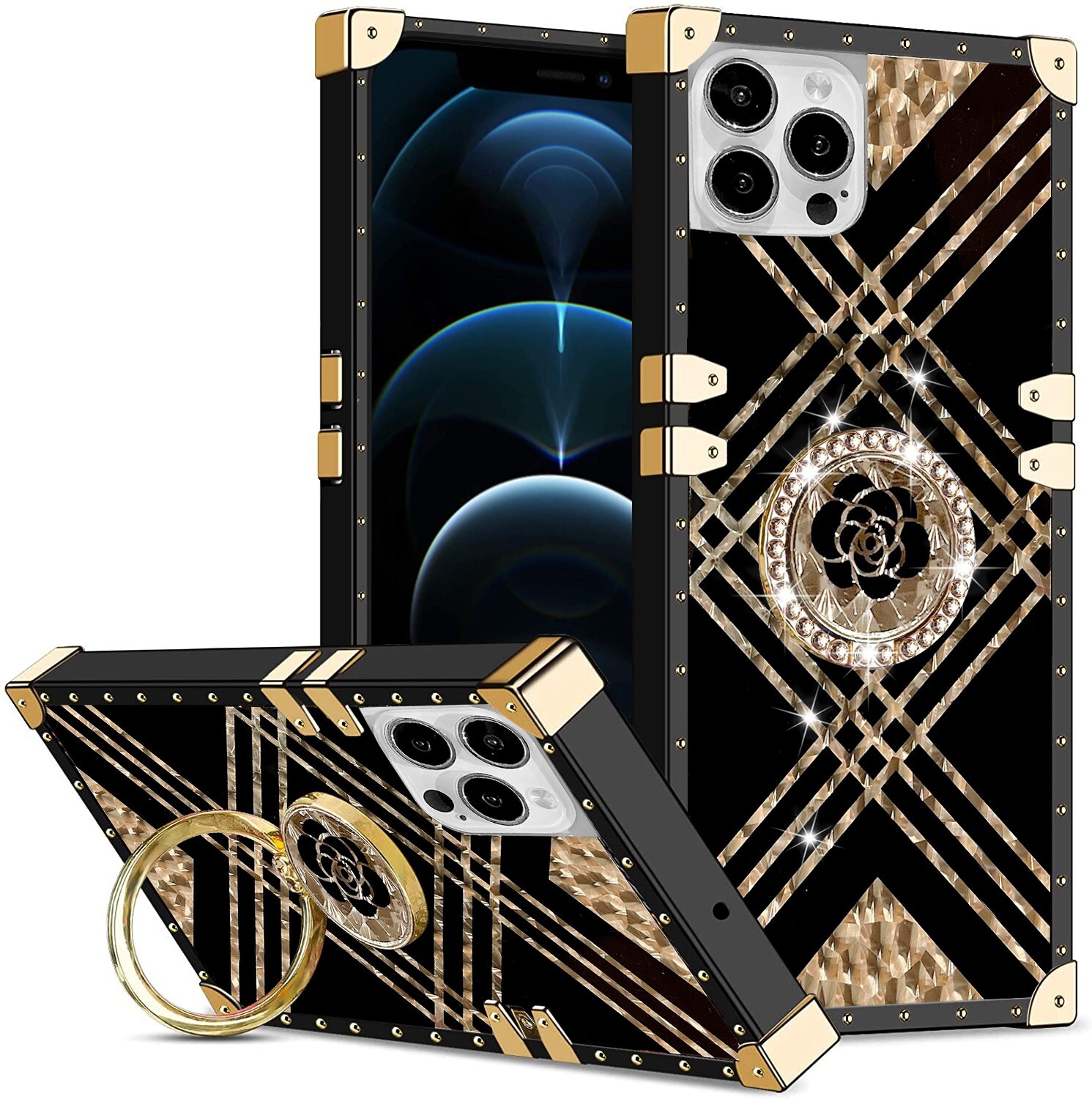 For Various Phone Phantom Flower Ring Holder Shockproof Case Cover Women Girls