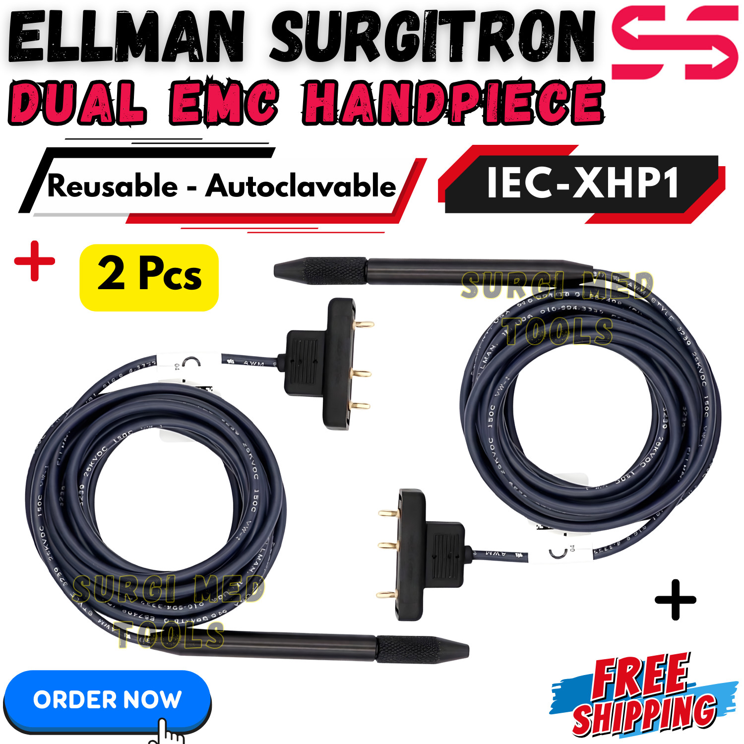 2 Pcs Ellman Surgitron Dual EMC Handpiece IEC-XHP1 – Reusable & Autoclavable CE
