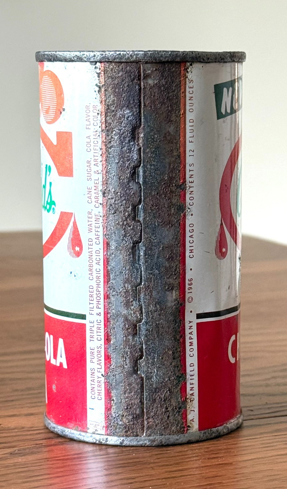 *Graphic* Canfield's Cherry-Ola Flat Top Soda Can--Pre-Zip Code