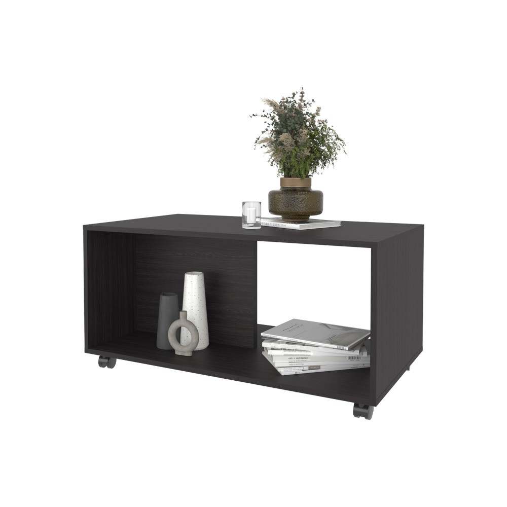 Gu Oidak Coffee Table Wengue with Open Storage and Caster Wheels