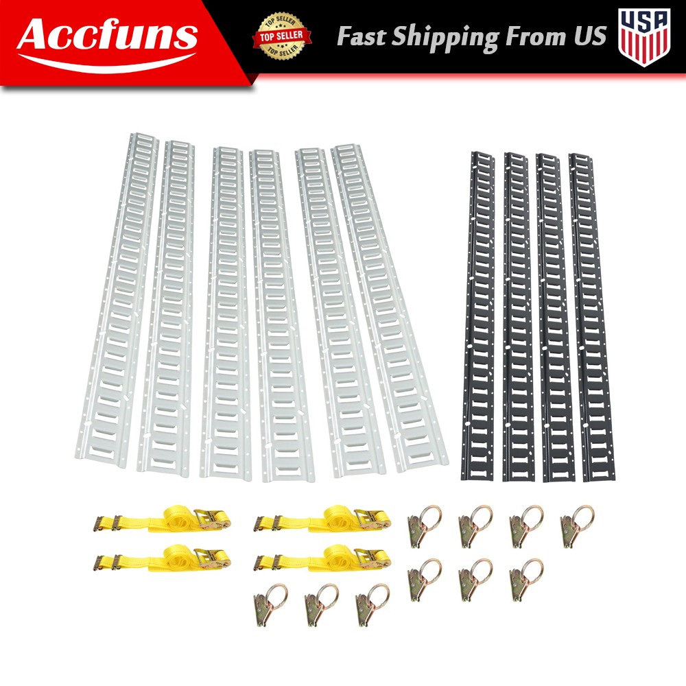 For Trucks 5' E Track Tie Down Rail Kit Carbon Steel Silver Black 24 Pack