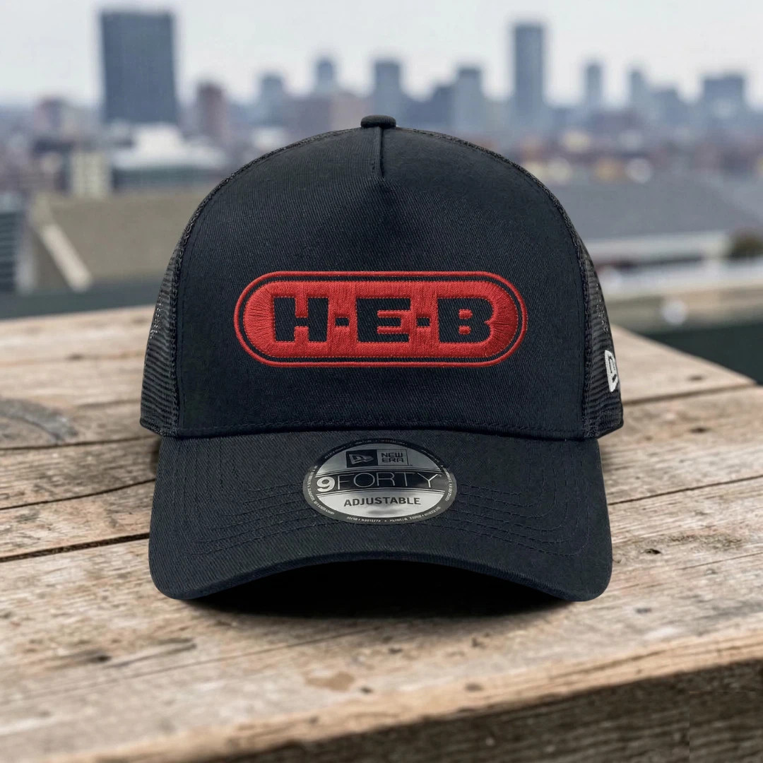 HEB Embroidered Logo Trucker Hat Gray Black Mesh Adjustable Cap