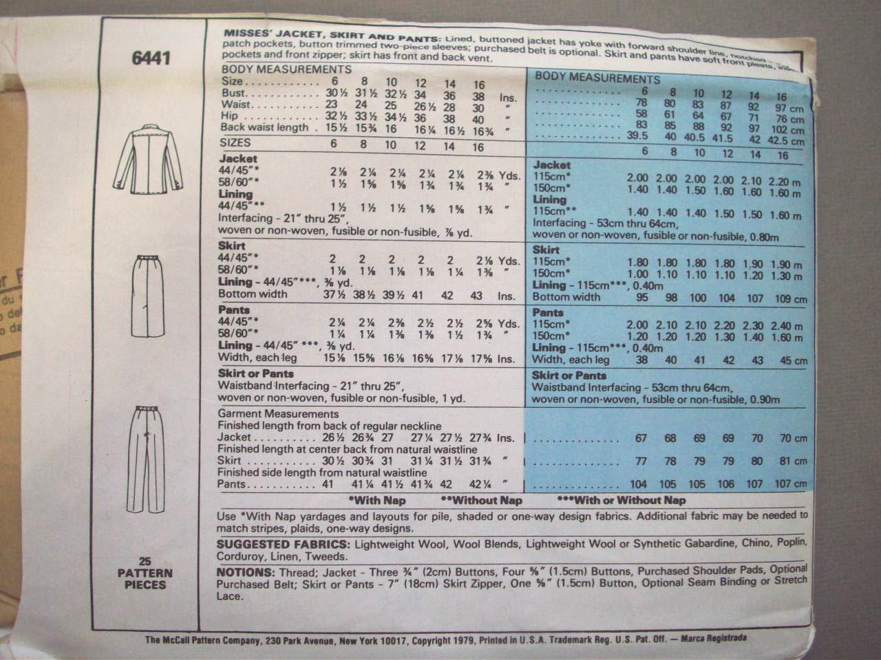70's Jacket skirt pants casual wardrobe pattern 6441 size 10 unused