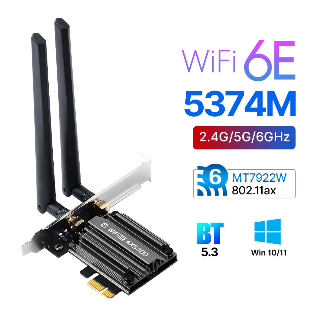 PCI-E Network Card WiFi 6E Tri-band 5374Mbps 802.11ax BT5.3 WiFi Adapter Desktop