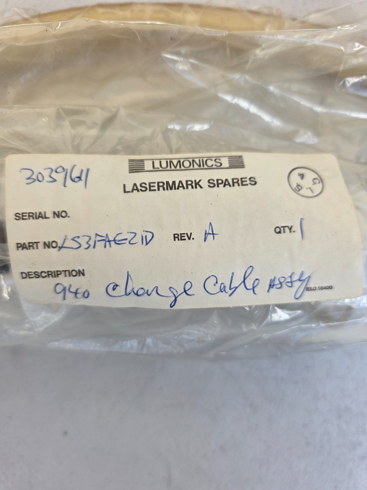 Lumonics Lasermark Spares LS3FAE21D 940 Charge Cable Assembly