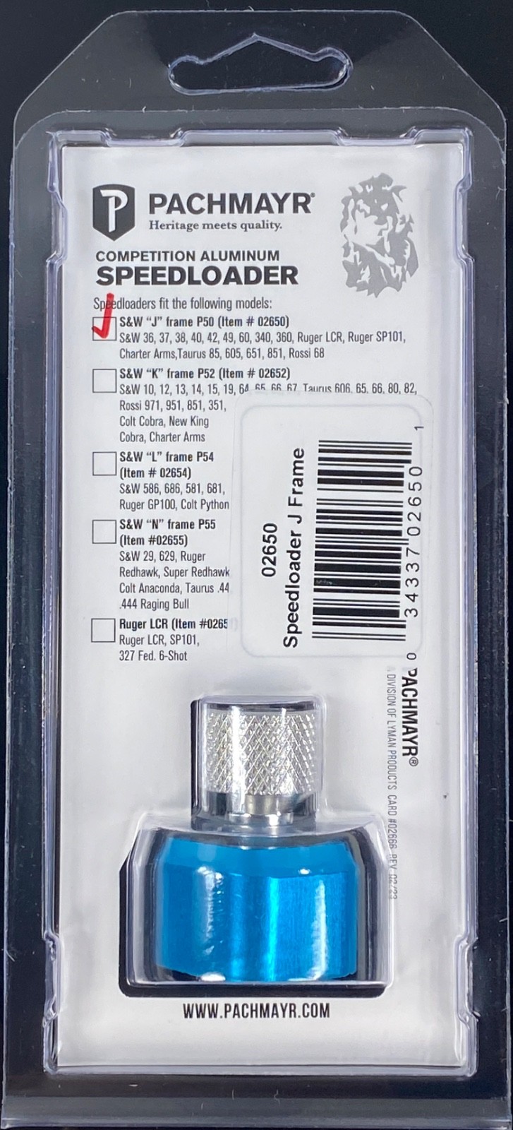 Pachmayr J Frame Speedloader 5 rd 38/357 S&W 36, Taurus 85, SP101, LCR - 02650