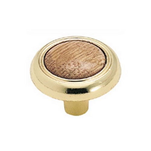 1-1/4"  Oak Center Knob Bright Brass